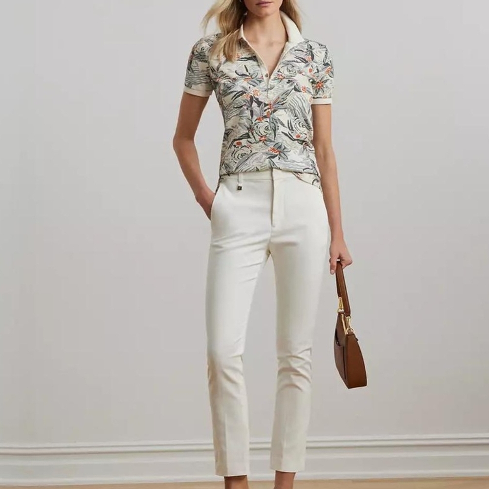 Lauren Ralph Lauren Women's Print Stretch Piqué Polo Shirt White Multi NWT #A1 - Picture 4 of 14